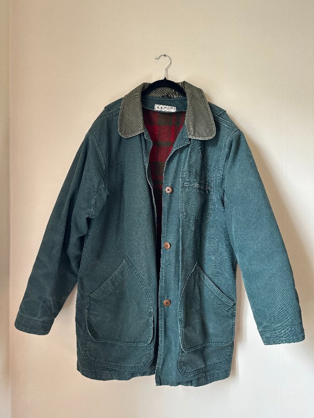 Vintage L.L.Bean Workwear Jacket XL 90s Barn Coat Blanket Lined Green Button